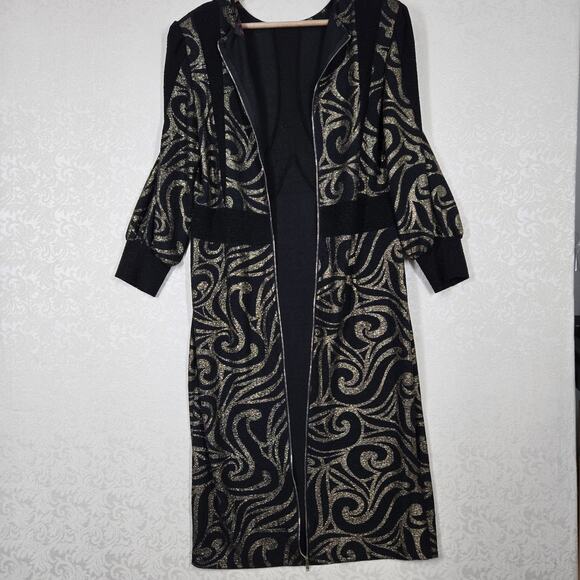 Kayla by Tally Taylor Sheath Midi Dress sz 14 Black Metallic Gold Stretch Fitted - Picture 8 of 16